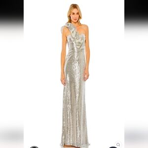 Mac Duggal‎ One shoulder Ruffle SEQUIN Dress Size  6